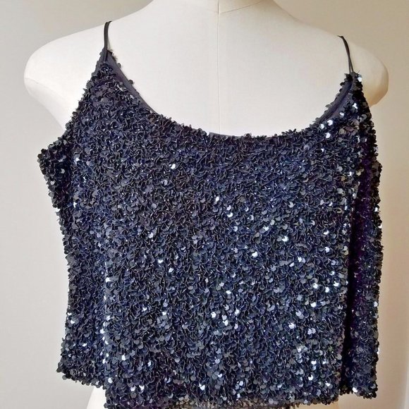 BADGLEY MISCHKA woman's black Sequined sleeveless camisole chiffon lining - Picture 3 of 10